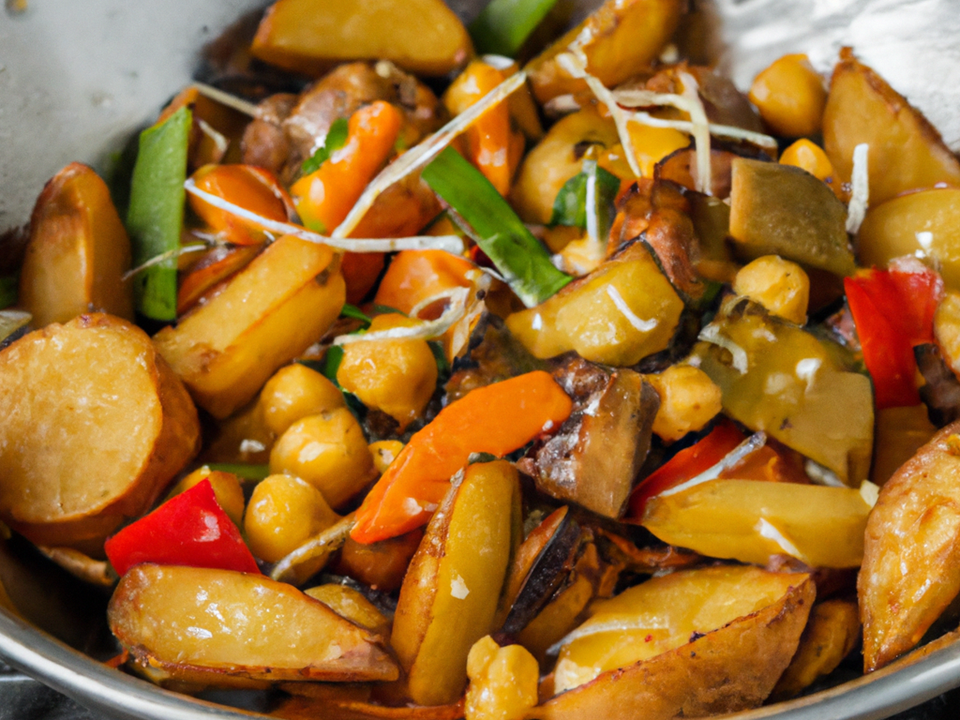 DALL·E 2023 02 23 12.36.56 Wok With Asian Vegetables, Potato Wedges And Chickpeas